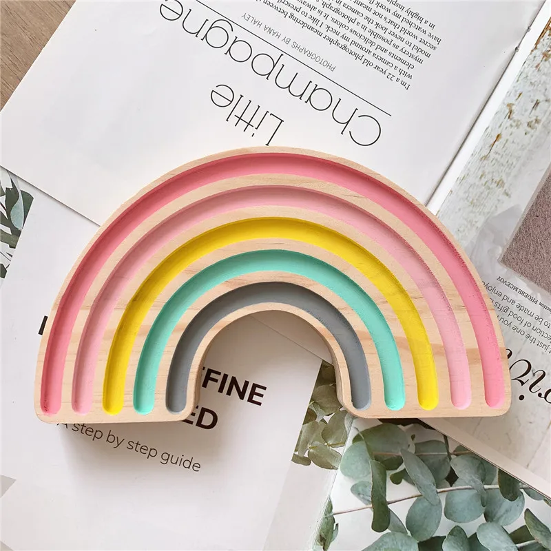 Nordic Nursery Wooden Rainbow Kids Room Decoration Scandinavian  Decoration For Baby Room Building Blocks Toys Photography Props