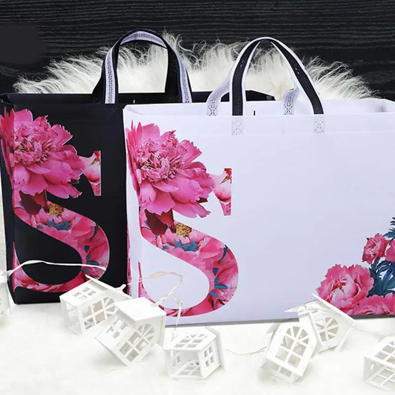 New Flowers Foldable Shopping Bag Reusable Non-Woven Eco Tote Black Unisex Large Fabric Shopper Bags Grocery Pouch | Багаж и сумки