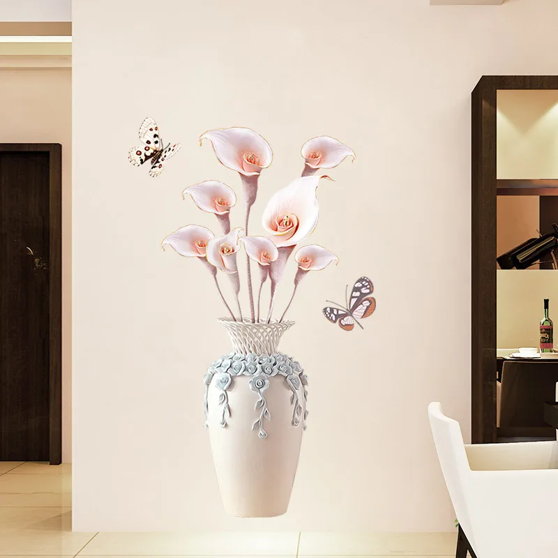 

Chinese Style Vase Flower Wall Stickers Home Decor for Living Room Bedroom Creative PVC Vinyl Self Adhesive Wallpaper