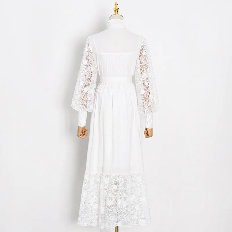 Женское кружевное платье макси летнее ажурное с вышивкой рукавами-фонариками