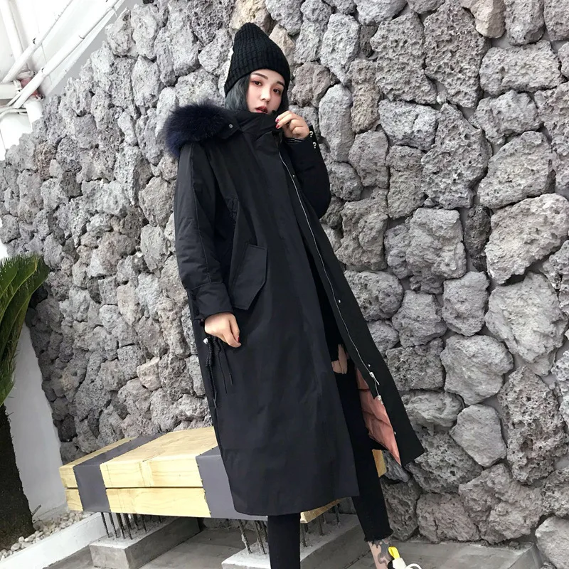 Женский пуховик свободного покроя длинная пуховая куртка в Корейском стиле