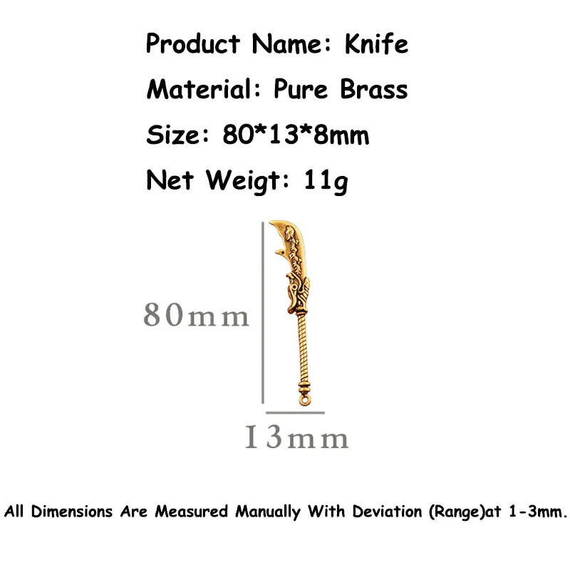 Винтажная медная подвеска в виде ножа Гуань гонг Длинная топорика ретро латунная