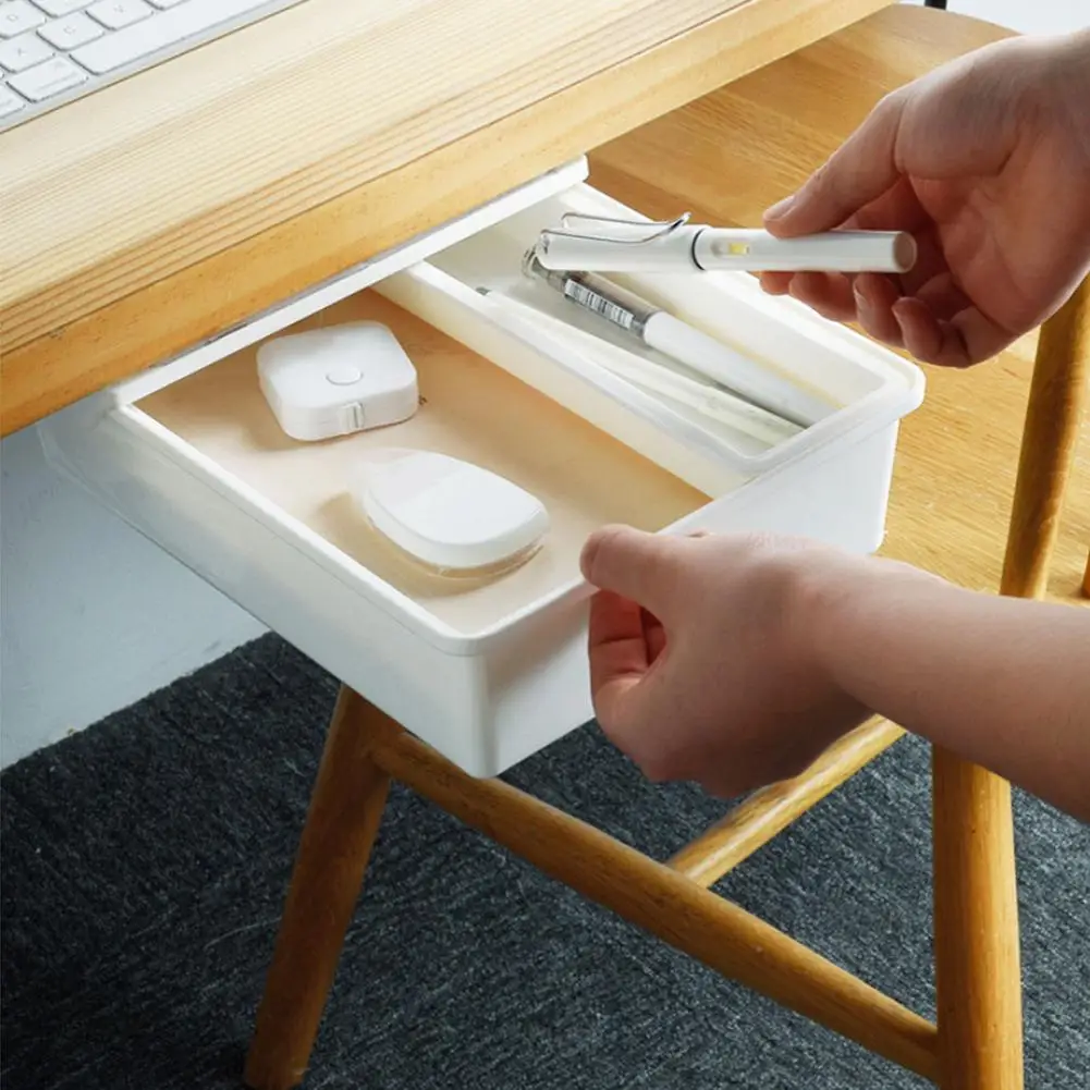 

Self Adhesive Under Desk Drawer Organizer Storage Box Holder Statione Drawer Storage Box Pull-out Container Household Case