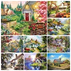 Алмазная 5D живопись сделай сам, Набор для вышивки квадратными стразами для ландшафта, сада, дома, мозаика для творчества, украшение для дома, подарок