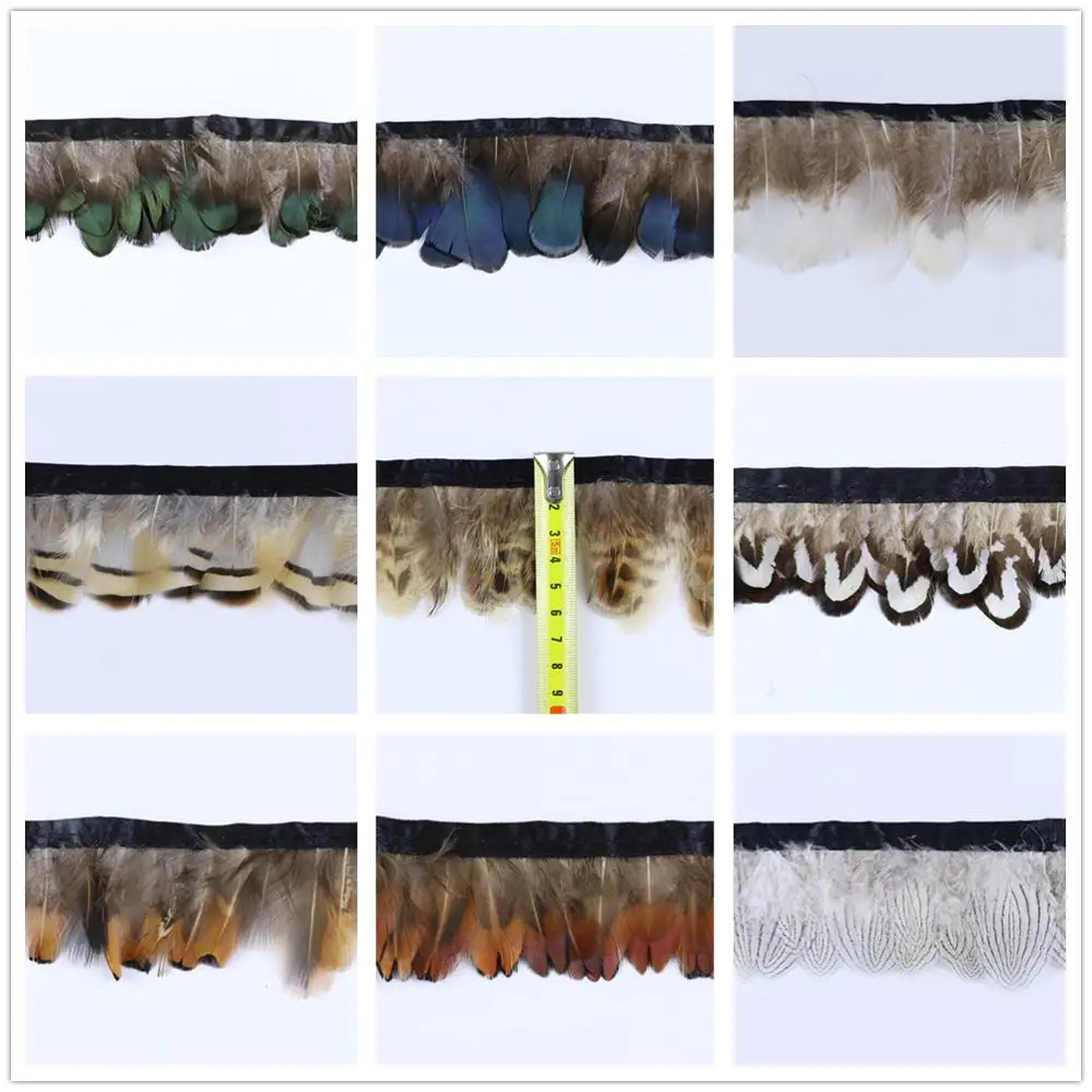 1 метр Настоящее перо фазана лента с бахромой сатин Вышивание декоративный