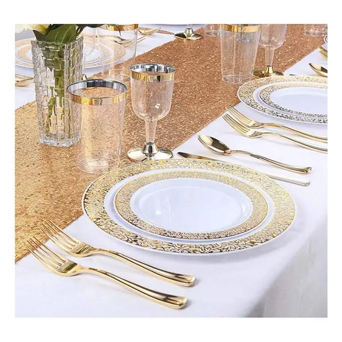 Прочные одноразовые тарелки для свадебной вечеринки, 6 шт. x 3 шт. x для золота, розового золота, серебра, вечерние тарелки на год