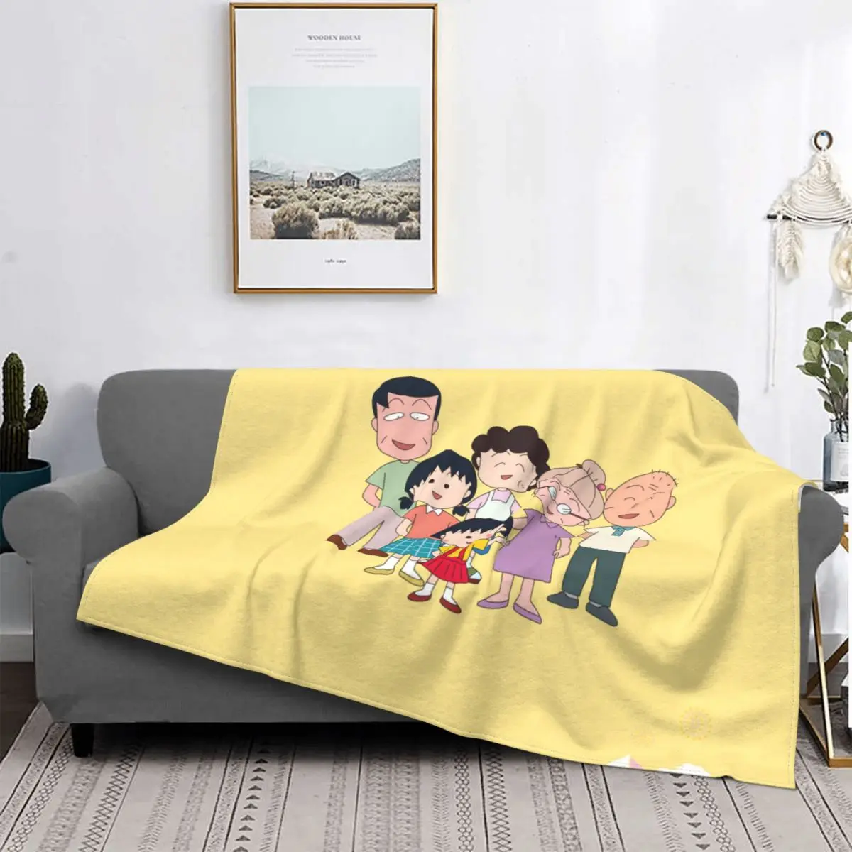 

Chibi Maruko Chan Sakura Kyoko Cartoon Animation Blanket Flannel Decoration Yellow Portable Home Bedspread