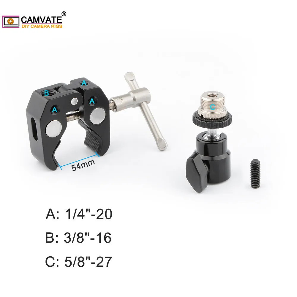 Зажим краб CAMVATE с поворотной шаровой головкой на 360 ° и винтовым адаптером для ЖК