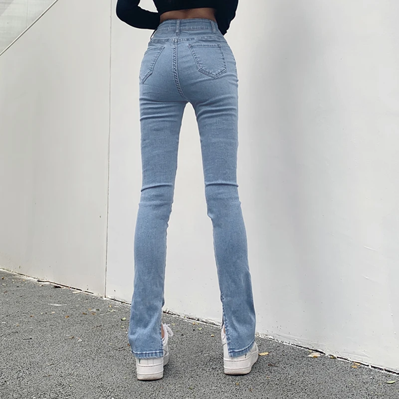 

Stretch Jeans Woman High Waist Femme Split Pencil Tight Denim Skinny Trousers Flared Pants Women Donna Bell Bottom Jeans