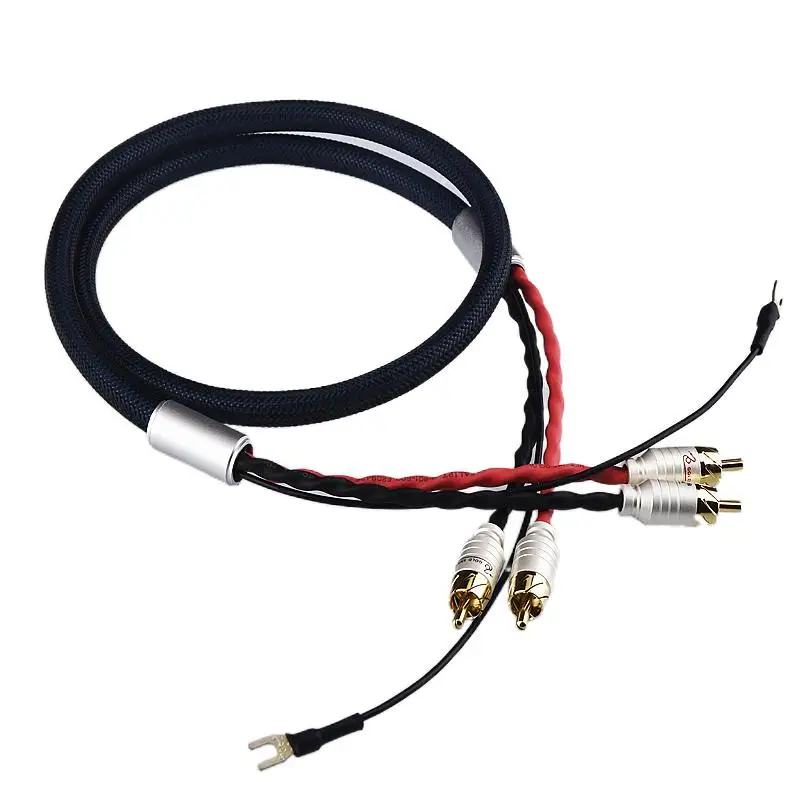 QINCROWN 4 ядра из бескислородной меди, Медь Посеребренная 2 RCA 2 RCA кабель с заземлением U Лопата заземленный кабель разъем