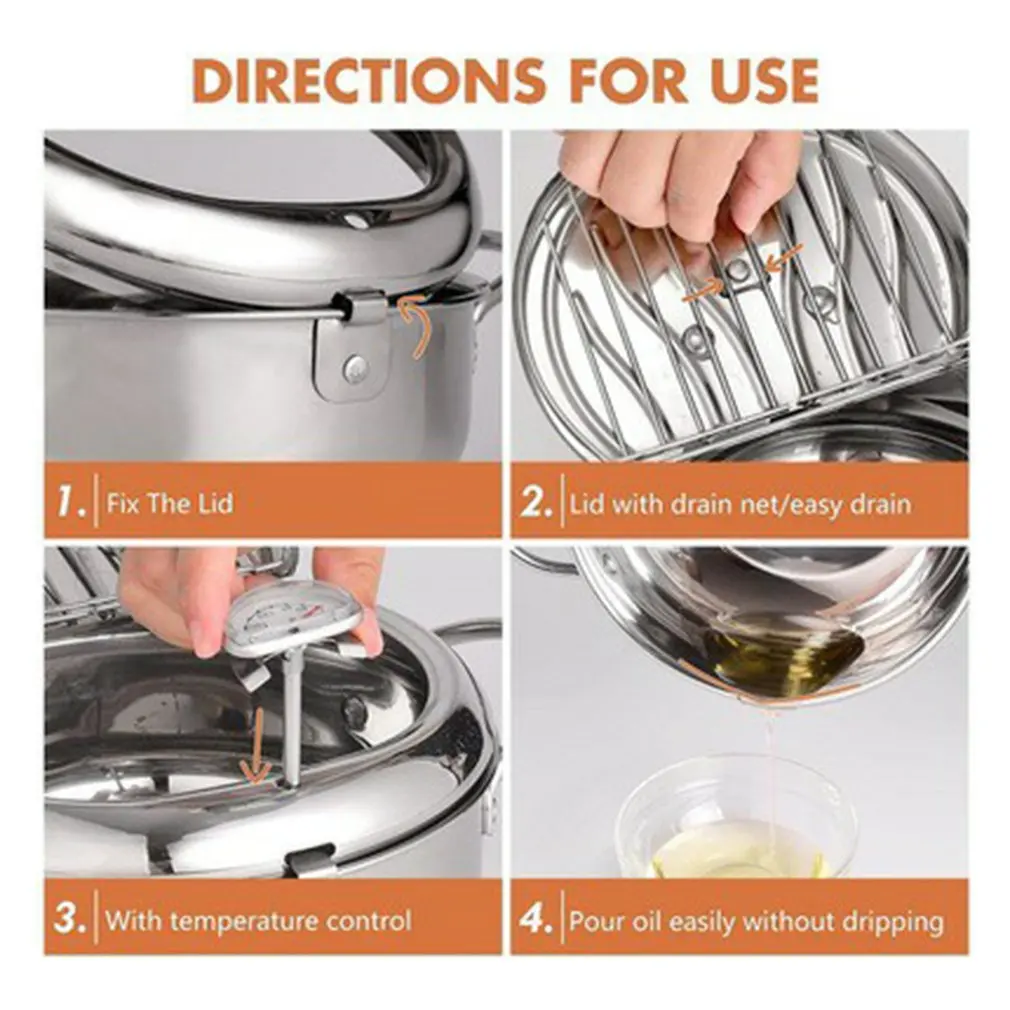 japanese deep frying pot with a thermometer and a lid 304 stainless steel kitchen tempura fryer pan 20 24cm cooking tools free global shipping