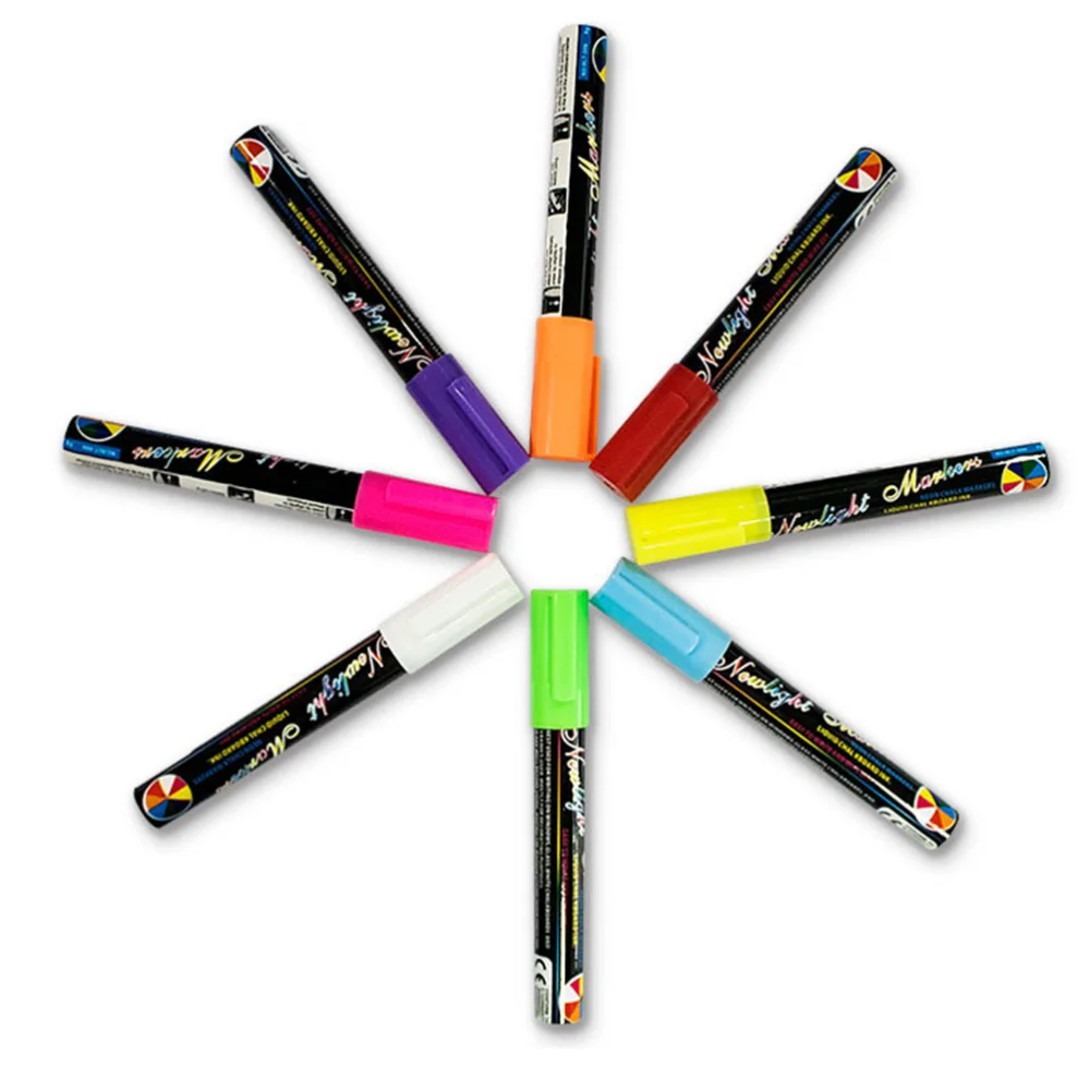 

8pcs 8 Color Highlighter Fluorescent Liquid Chalk Marker DIY Neon Pen 6mm for LED Writing Board Advertising Board