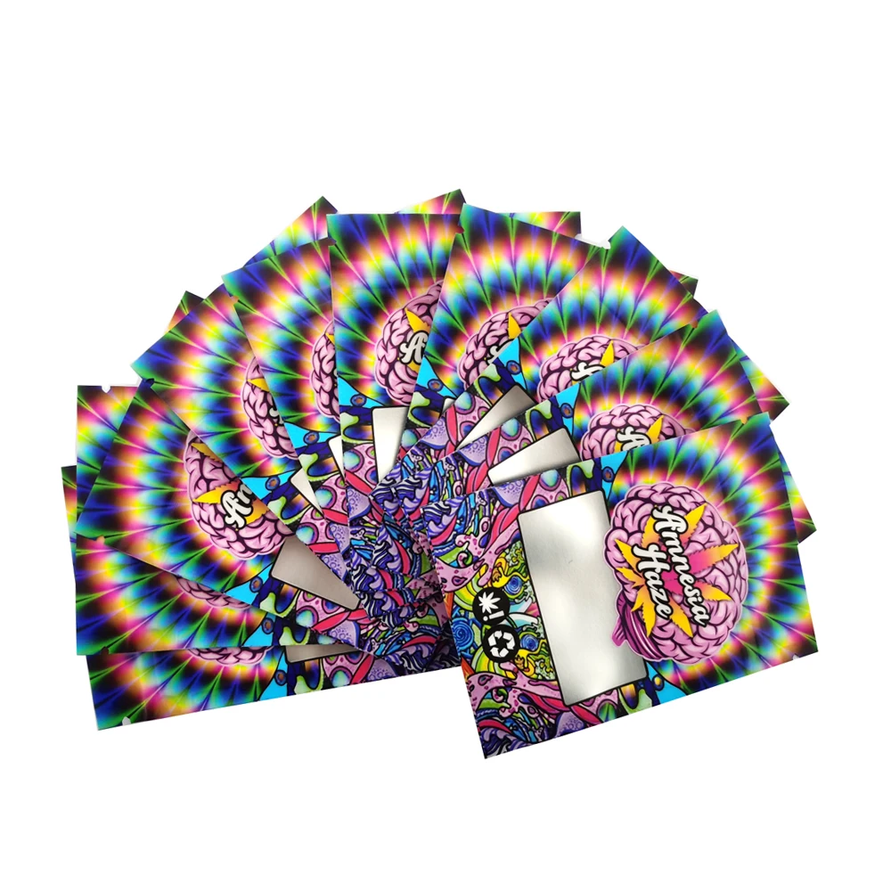 

7*10 CM Funny Brain Pattern Bags Small Pouch With Clear Window Zip Lock Bags For Tea Gummy Candy Bear Flavor Flower Wholesale