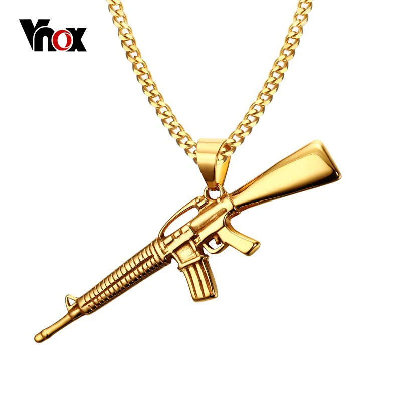 Vnox Для мужчин S Machine Gun шаблон кулон Цепочки и ожерелья в стиле панк рок золото цвет