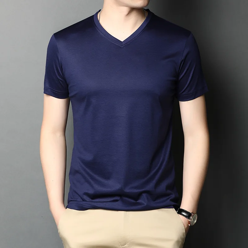 

t shirt men's clothing 2021 new summer cotton short sleeve tops tees men v-neck solid color half-sleeved t shirt jke820