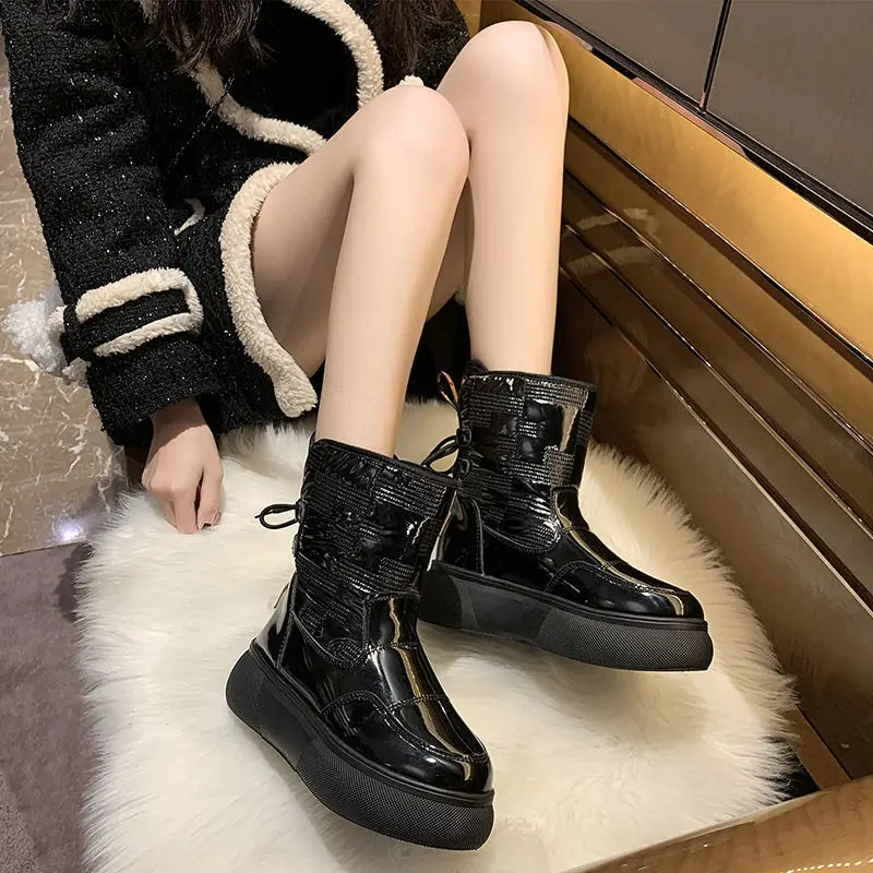 2022 New Korean Fashion Winter Snow Boots Thickened Warm Boots Women's Cotton Shoes Middle Tube Leisure Waterproof Antiskid