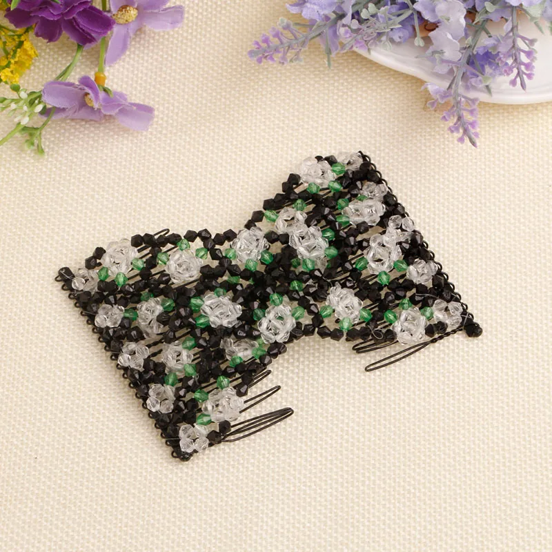 Шикарные Волшебные бусины эластичность двойные волосы расческа клип эластичные