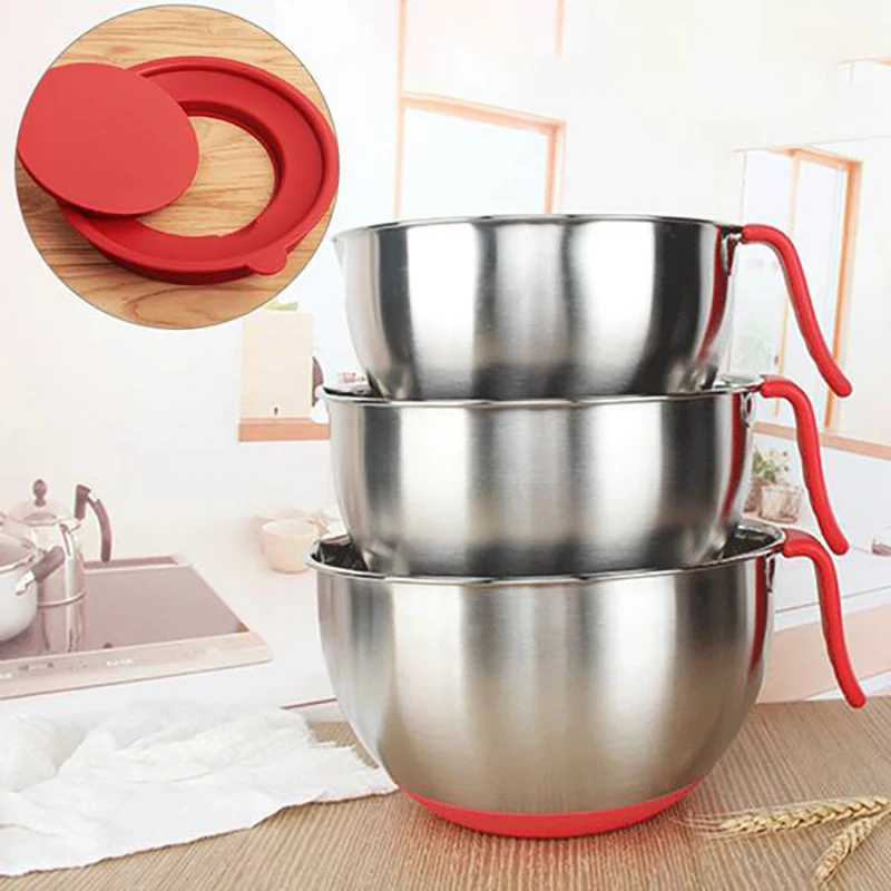 

Mixing Bowls with Lids,Stainless Steel Mixing Bowls Salad Metal Bowl with Lids & 3 Graters, Pour Spout & Long Handle