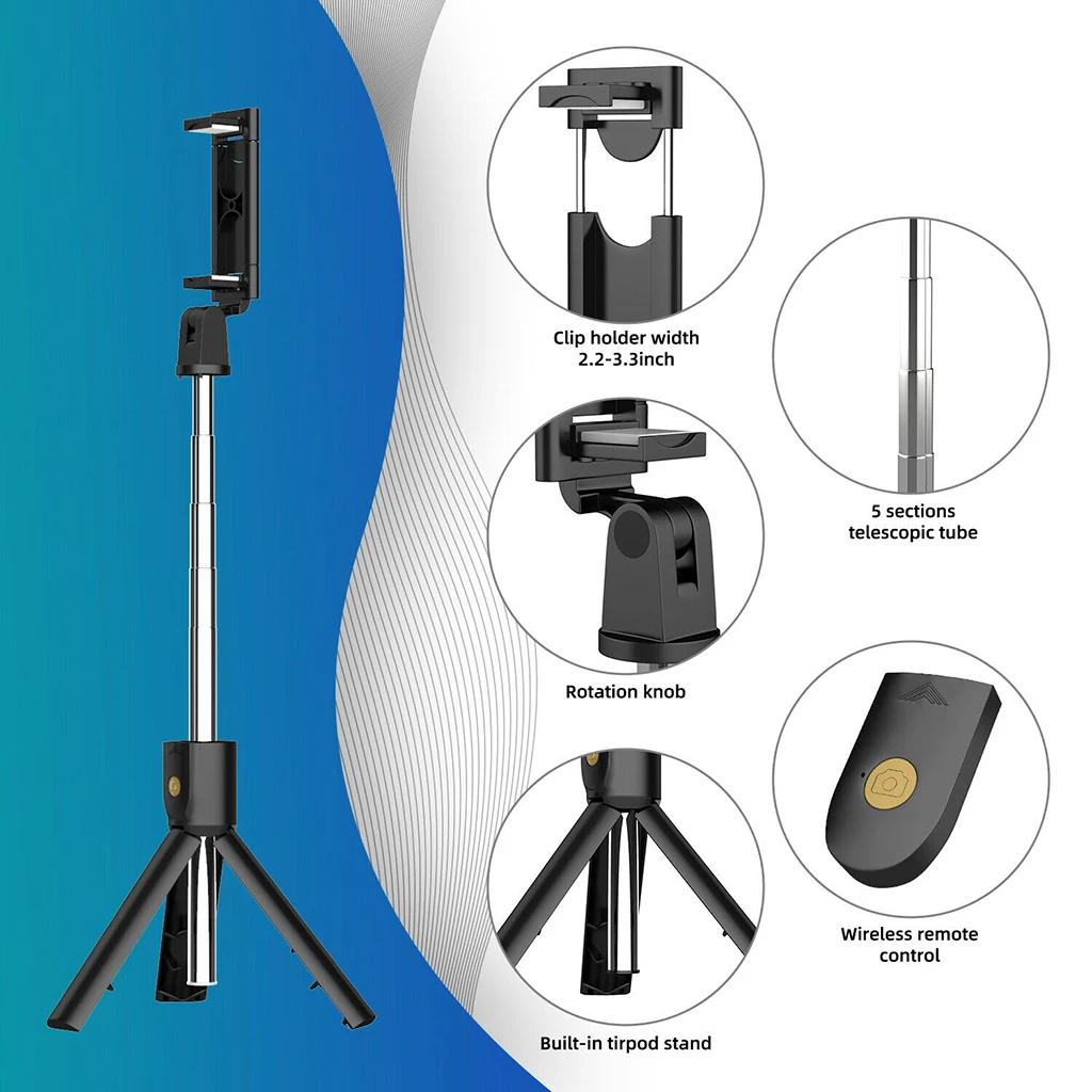 

2021 K07 Extendable Selfie Stick With Monopod Tripod & Bluetooth Remote Shutter Phone 3 In 1 Selfie Stick Tripod