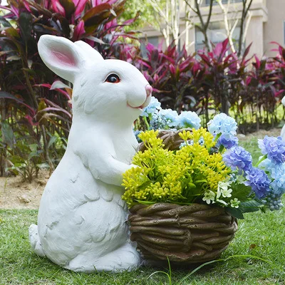 

Creative basket white rabbit flowerpot balcony green plant setting ground garden succulent pot planters farmhouse home decor