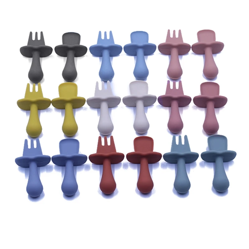 

Baby Feeding Spoon Fork Set Soft Silicone Feeding Flatware Set Training Spoon