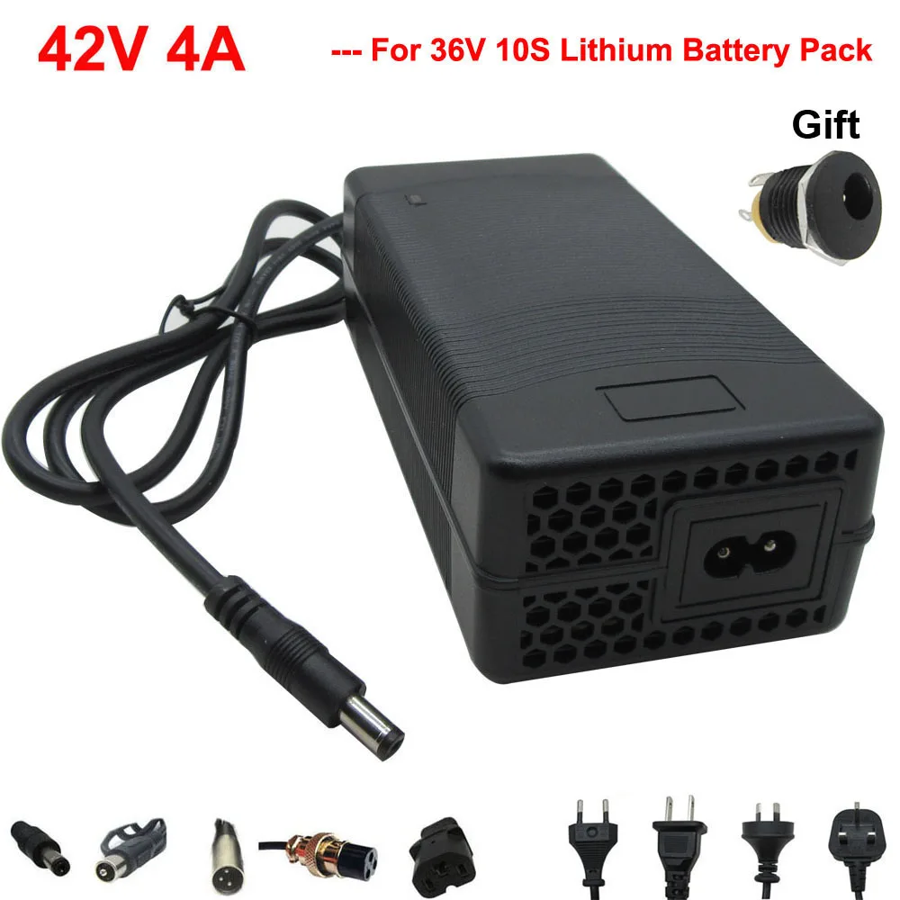 Carregador de Bateria Ebike de Scooter Lipo com Ventilador Lítio Bicicleta Elétrica Volt 10s li Ion Carregador dc Conector 36 v 4a 42v