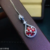 kjjeaxcmy fine jewelry 925 sterling silver inlaid natural ruby pendant necklace female supports detection popular