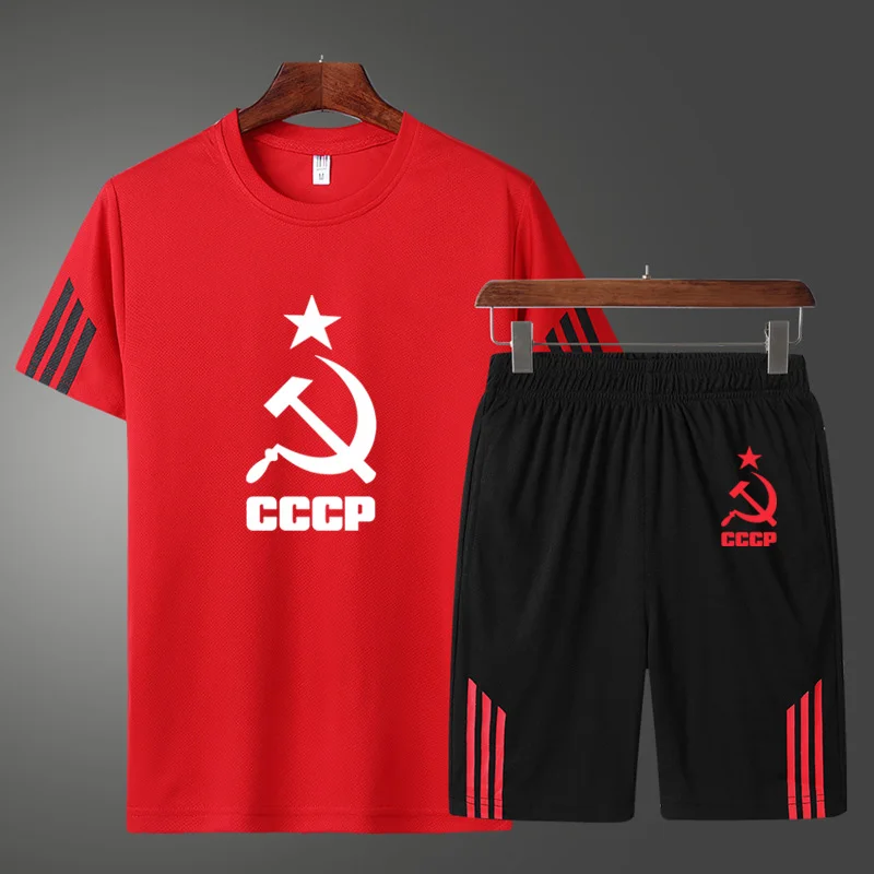 

Футболка мужская хлопковая с коротким рукавом и шорты, уникальный костюм из двух предметов, СССР, Россия, СССР, Советский Союз, на лето