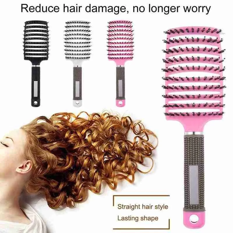 

1pc Bristle Hair Scalp Massage Comb For Women Female Big Curved Design Fluffy Styling Comb Professional Salon Detangle Hairbrush