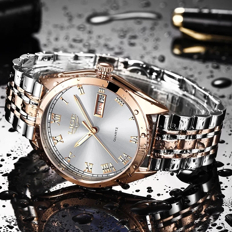LIGE Fashion Women Watches Ladies Top Brand luxury Waterproof Gold Quartz Watch Women Stainless Steel Date Wear Gift Clock 2021 enlarge