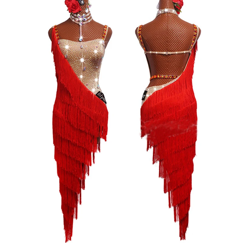 Латинские танцевальные платья для танцев производительность бахрома юбка