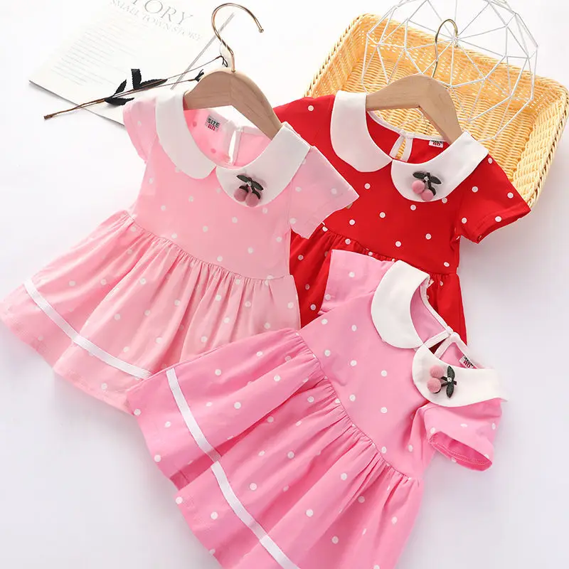 

Summer Girl Dress Children's Clothing Baby New Cotton Dress Little Girl Dot Doll Collar Short Sleeve Dress