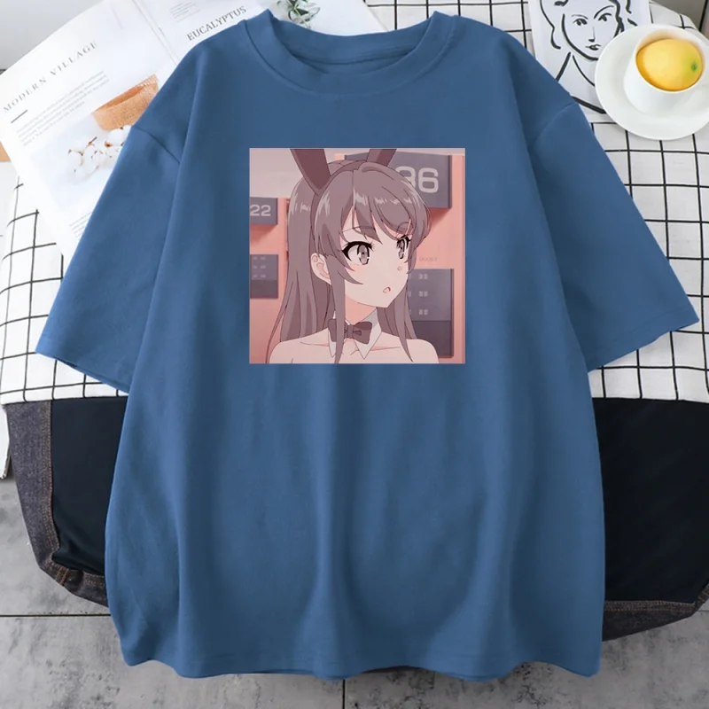 

Mulheres anime sakurajima mai impressão dos desenhos animados t camisas das mulheres verão manga curta solta casual tshirt