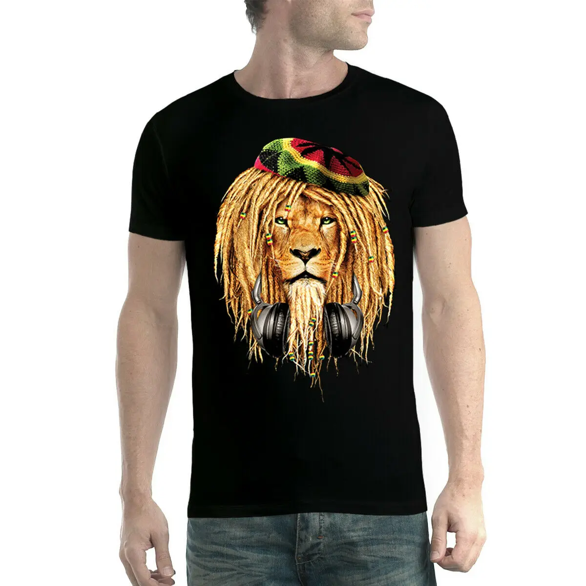Мужская футболка с наушниками Rasta Lion XS 5XL|Мужские футболки| |