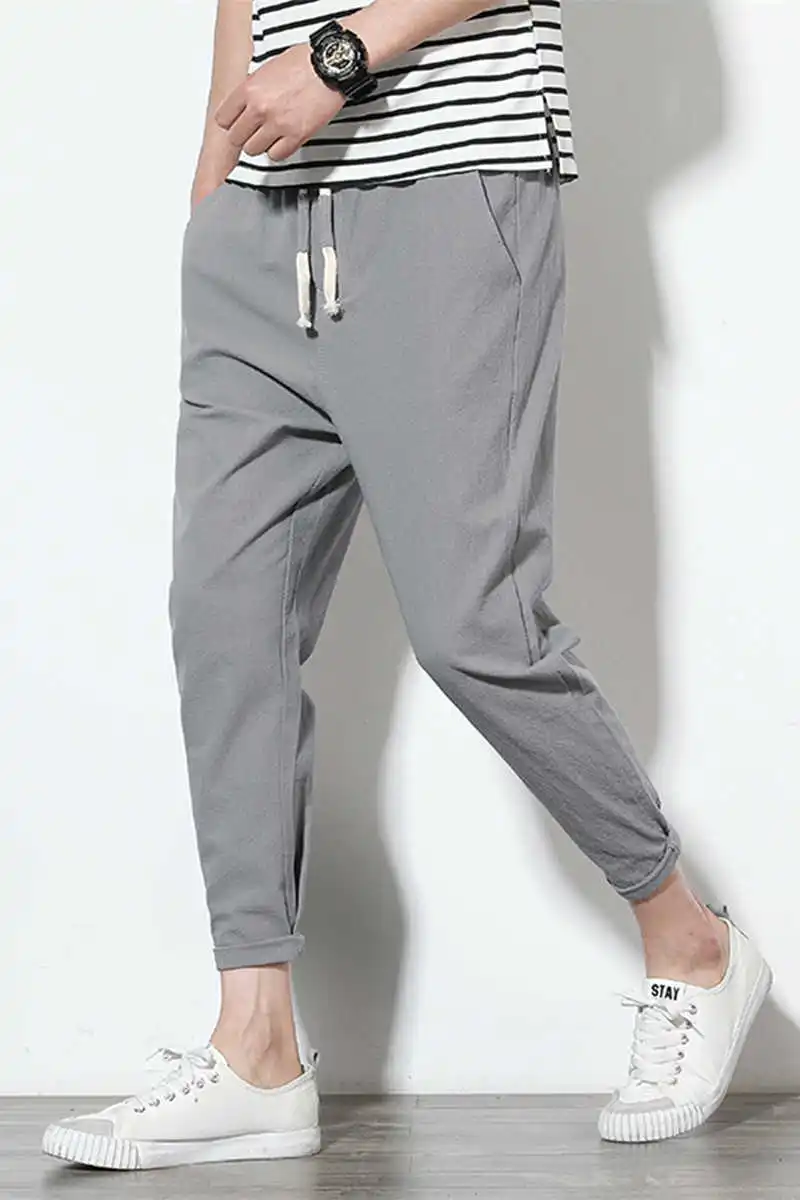 

Cotton Joggers Men Solid Men's Harem Pants 2021 Summer Fitness Casual Ankle-Length Mens Trousers Streetwear Slim Male Pants