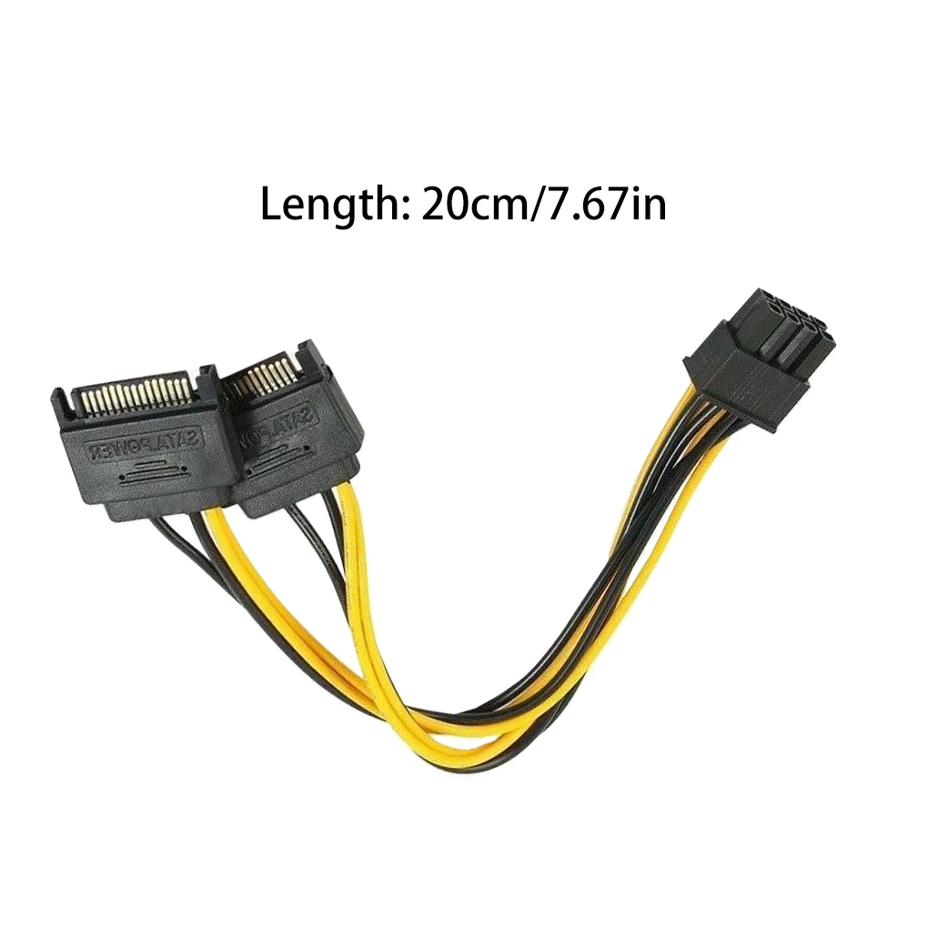 

Dual SATA 15pin to 8pin Graphic Card Power Adapter Cable 20cm PCIE SATA Power Supply Cable 8p to SATA for Bitcoin Miner Mining