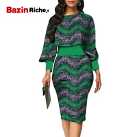 african clothes women bat design dress long sleeve cover knee elagant lady print bodycon party vestido wy704