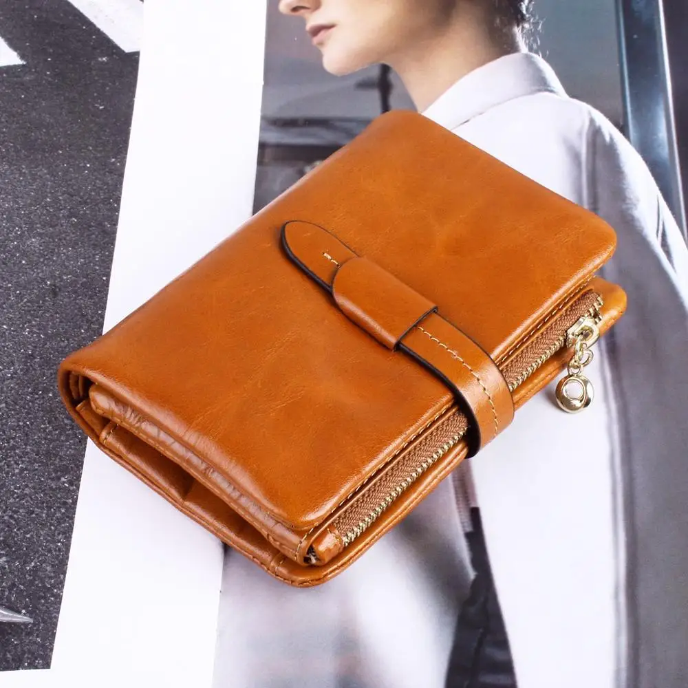 Женский кошелек из воловьей кожи с тремя сложениями короткий кожаный бумажник