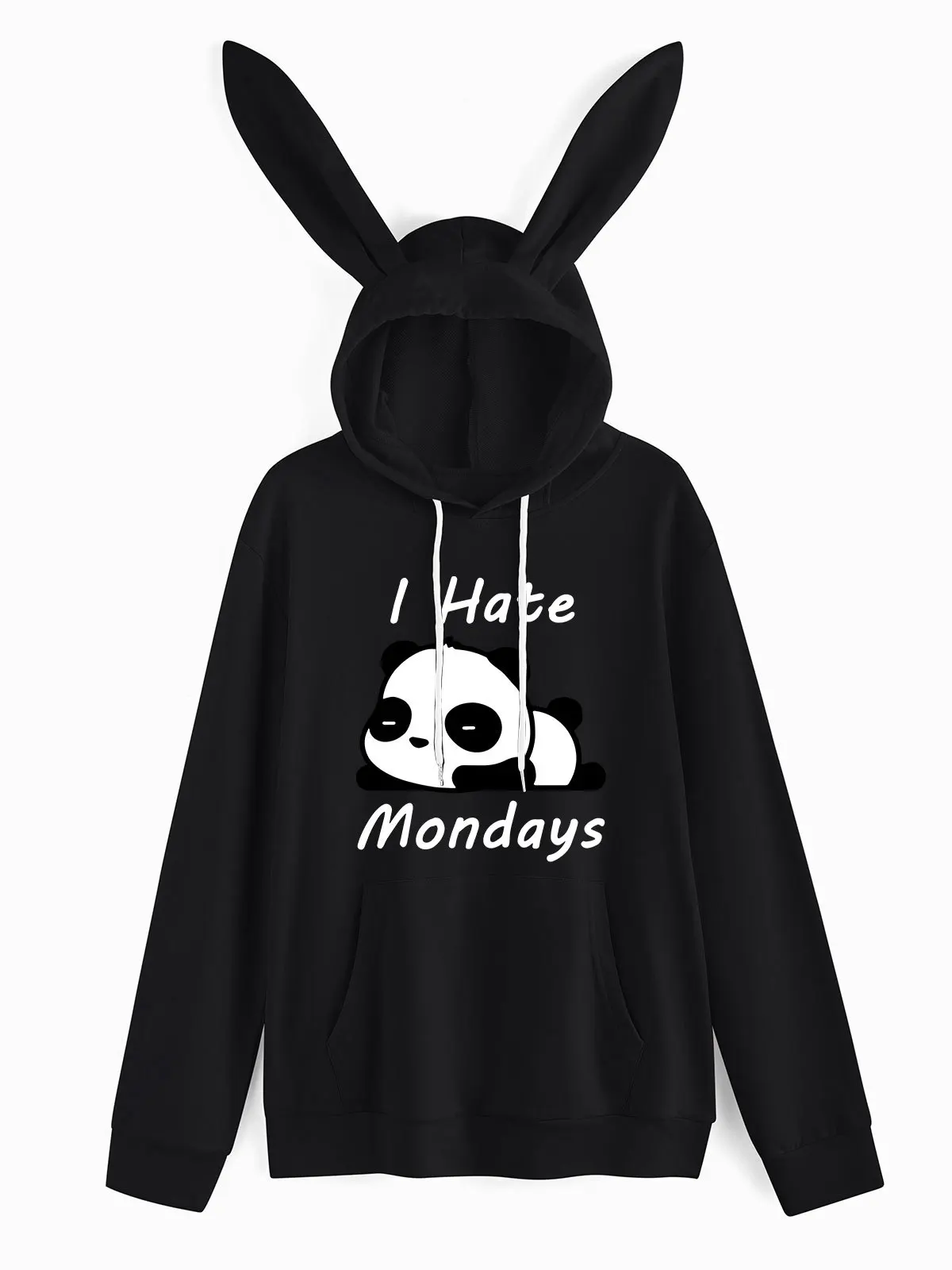 

2021 Spring Autumn Women Hoodies Kawaii Rabbit Ears Fashion Kangaroo Pocket Hoody Casual Black Sweatshirt Hoodies for Women