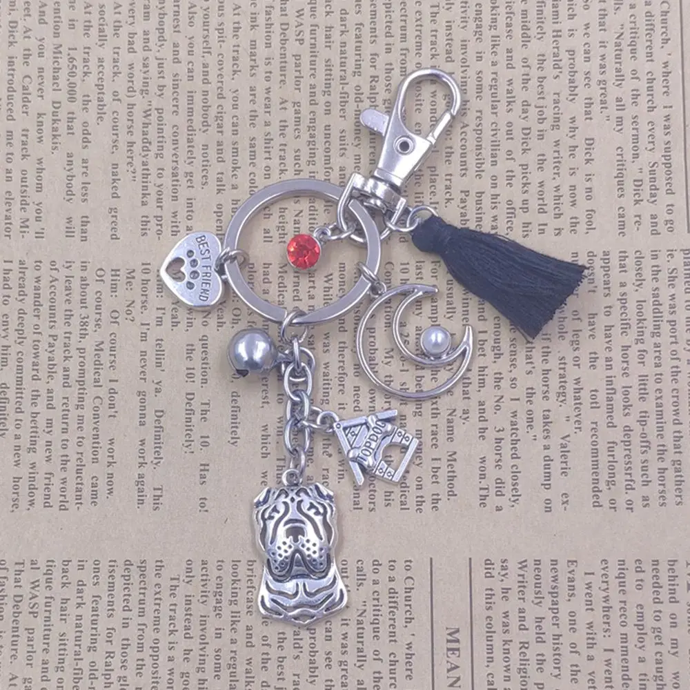 Брелок для ключей в виде собаки Шарпея китайском стиле с кисточками античный