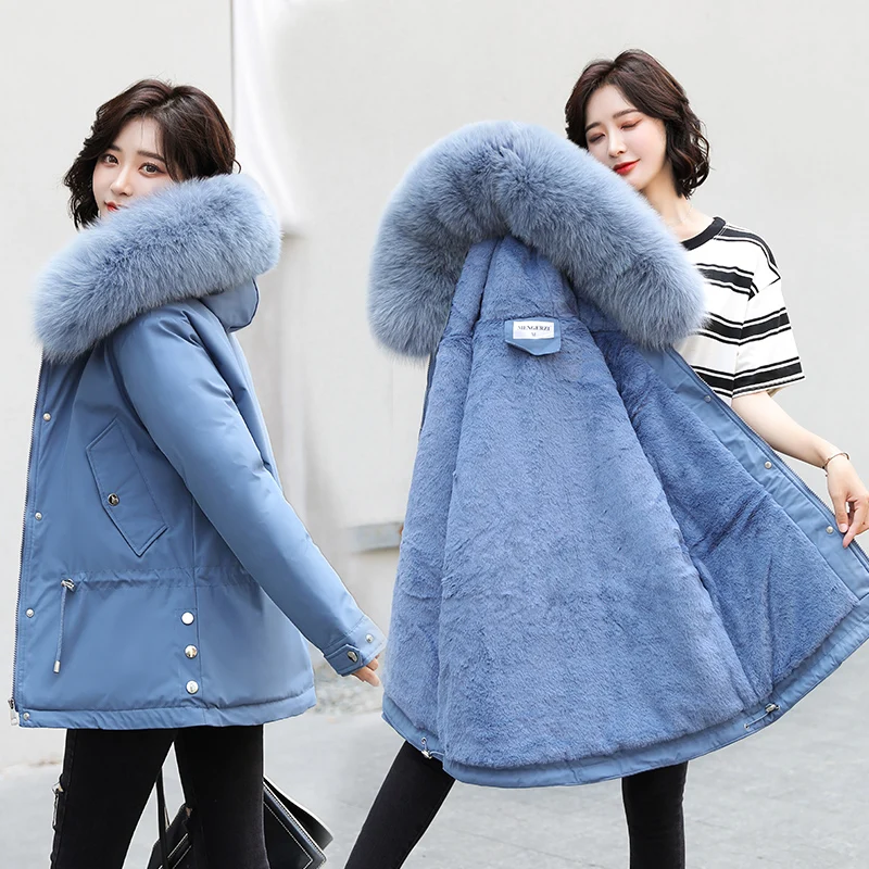 

Winter Jacket Women Warm Fur Lining Warm Parkas Hooded Female Thicken Jacket Coat Short Slim 2020 New Fashion Solid Padded Coats