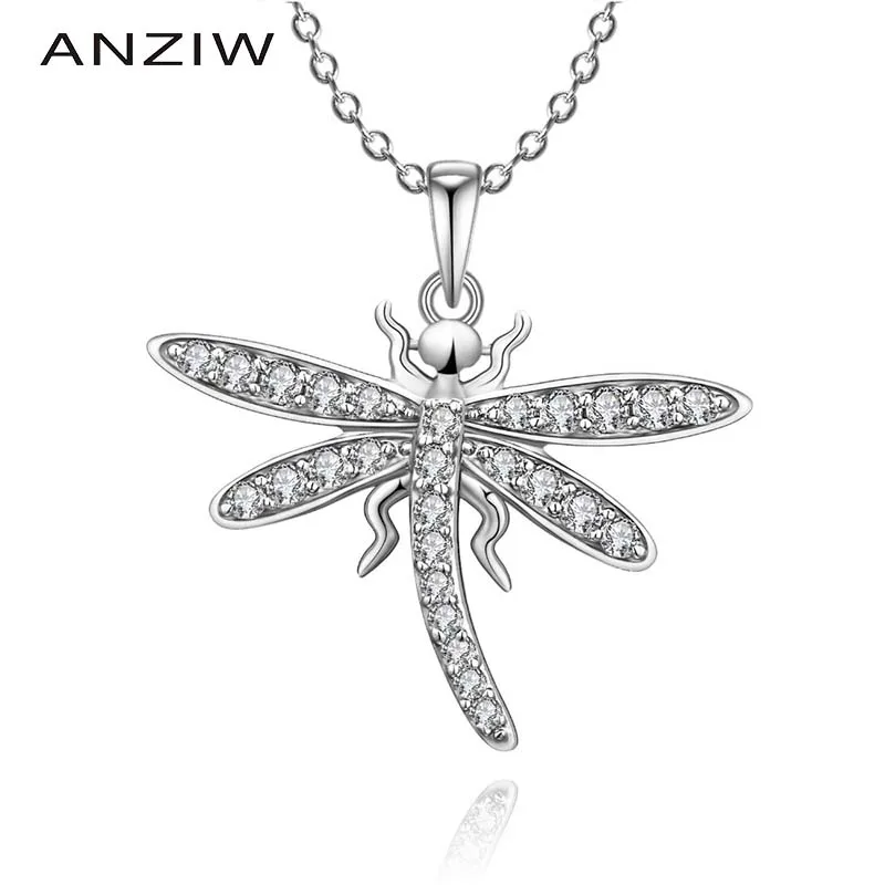 

ANZIW Luxury 925 Sterling Silver Pendant Necklace for Women Animal Butterfly Girl Long Chain Necklace Wedding Silver Jewelry