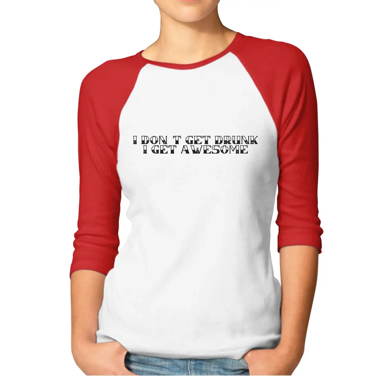 FGHFG I Don't GET Drunk Awesome Хлопковая женская футболка с рукавом реглан XL Красная