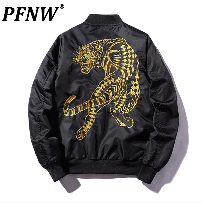 

Куртка-бомбер PFNW мужская с вышивкой тигра, золотистая/серебристая, в стиле хип-хоп, уличная одежда, пальто для подростков, 2021, 1068