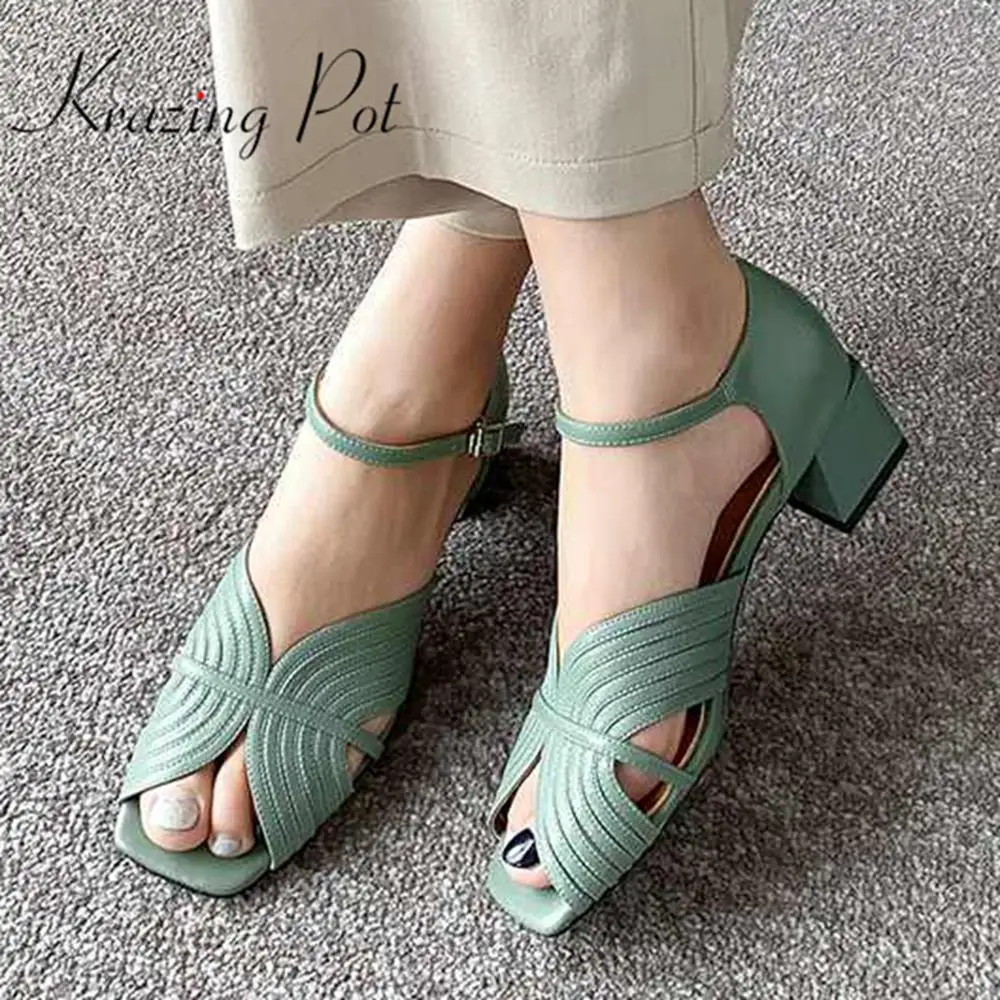 Krazing Pot/хит продаж из коровьей кожи на высоком квадратном каблуке женские