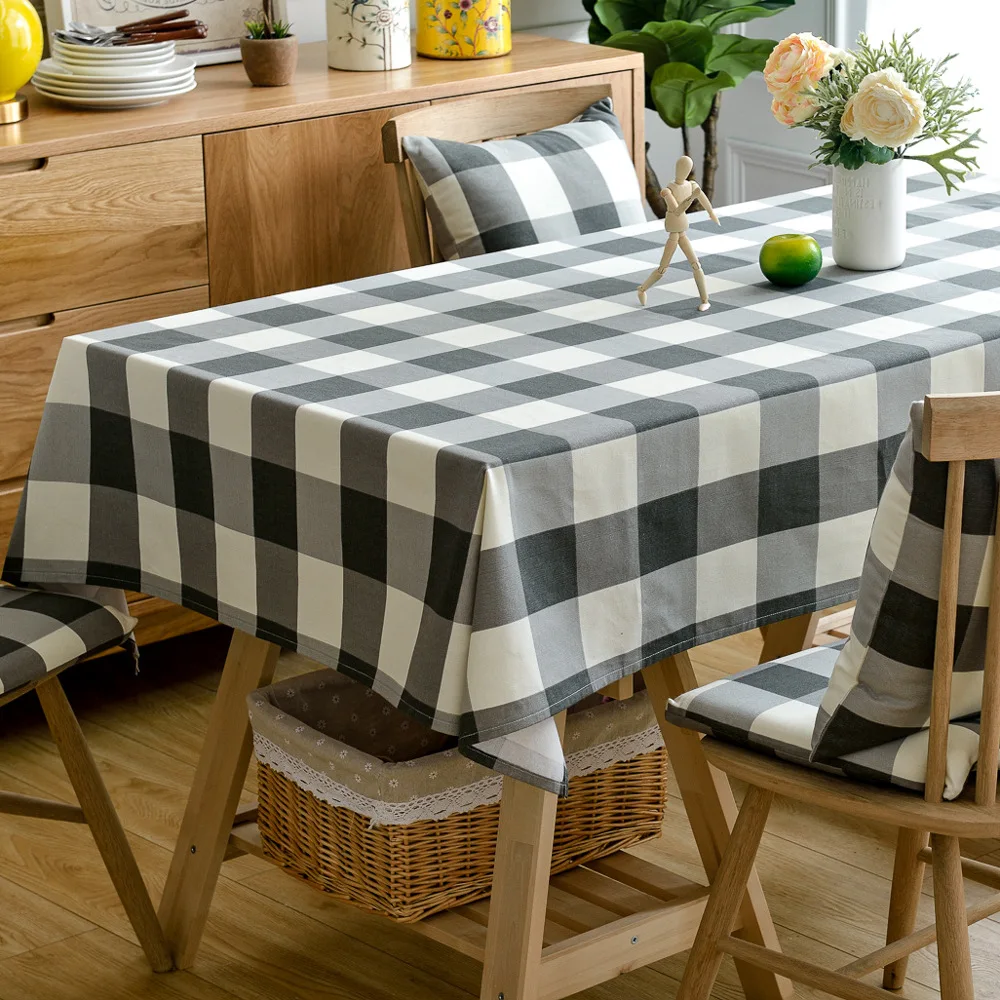 Клетчатая декоративная льняная скатерть водонепроницаемая маслостойкая