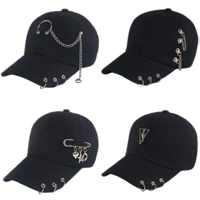 Fashion hip hop cotton baseball cap BTS Creative Piercing Ring Caps Punk Adult Casual Solid Adjustable Unisex hat Snapback hats |