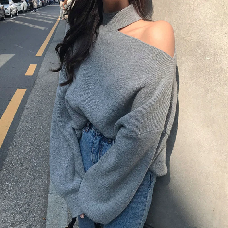BGTEEVER Turtleneck Cold-shoulder Loose Women Knitted Pullover Winter Casual Solid Female Sweater Jumpers Femme Knit Tops 2020 | Женская