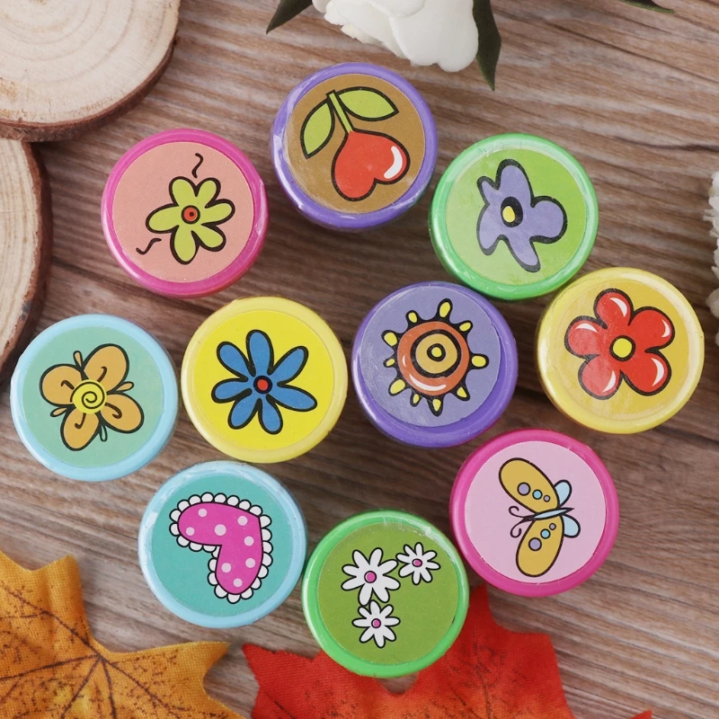 

10Pcs Kid Fun Cartoon Self Inking Rubber Stamps Scrapbooking Cute School Craft