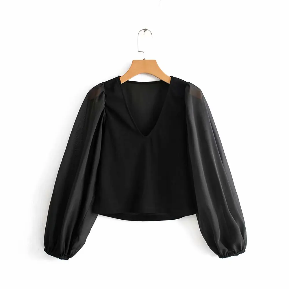 2019 женский модный черный тканевый пэчворк Сексуальная рубашка v образный вырез